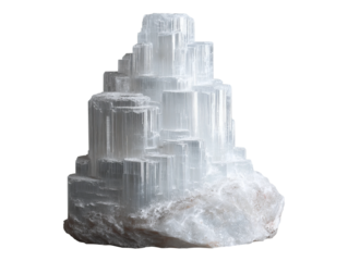 A stunning selenite crystal formation, a mesmerizing display of natural beauty Isolated Transparent Background, PNG