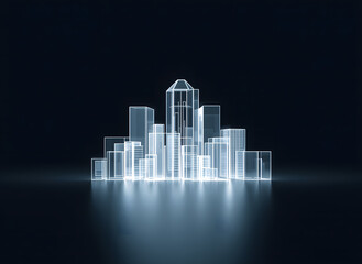 Fototapeta premium Futuristic Digital City Skyline on Dark Background – Technology and Smart City Concept