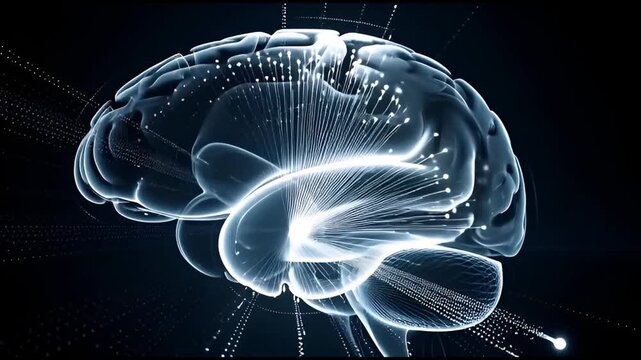 Brain's Neural Network: A captivating digital depiction illuminates the intricate network of the human brain. The glowing synapses and interconnected pathways symbolize the complexity of thought.