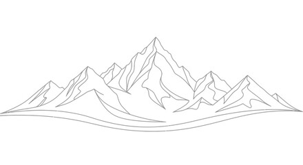 Artistic hand drawn sketch of jagged mountain peaks and ridges creating a majestic alpine landscape silhouette against a white background