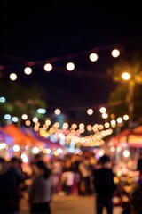 Obraz premium Blurred night market with colorful lights and crowds