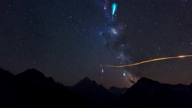 Beautiful Meteor Shower in Night Sky Generative AI