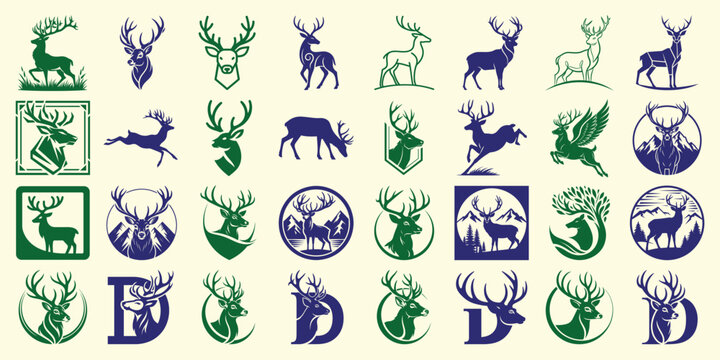 Deer Logo and Different Kinds of Deer Silhouette Vector