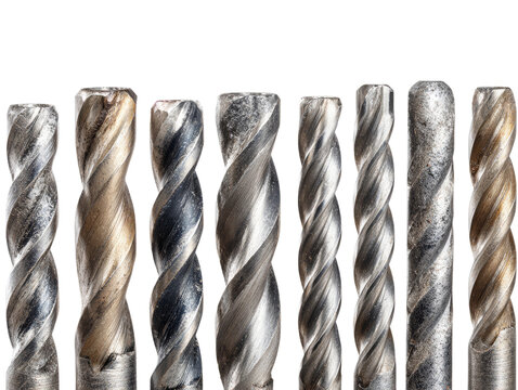 Various drill bits arranged together for construction and hardware usage Isolated Transparent Background, PNG