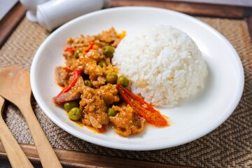 Thai Panaeng curry with rice, Red curry with rice