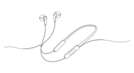 Obraz premium Hand drawn sketch illustration of modern wireless bluetooth neckband earphones with integrated microphone and controls on a white background
