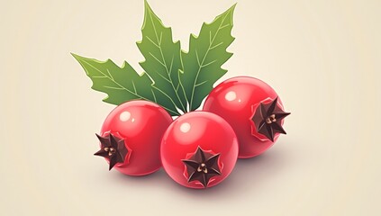 red berry with green leaves on a white background