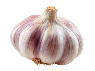 A close-up shot of a single garlic bulb. It showcases the bulb's papery outer layers and its bulbous shape. Isolated Transparent Background, PNG