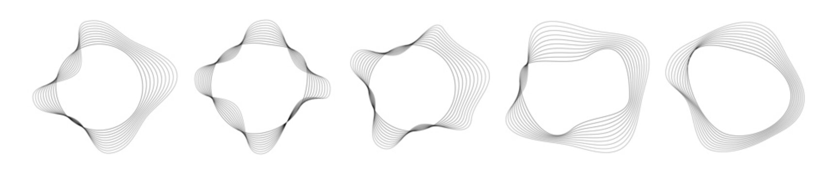 Set of round curved sound waves with dynamic wavy stripes