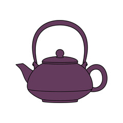 Obraz premium Traditional dark purple ceramic teapot with a high handle and lid isolated on white background, minimalist flat vector art for tea culture design
