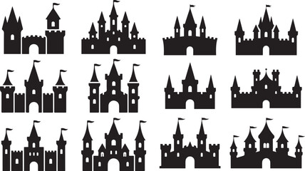 Obraz premium set of castle silhouette vector icon illustration with white background.
