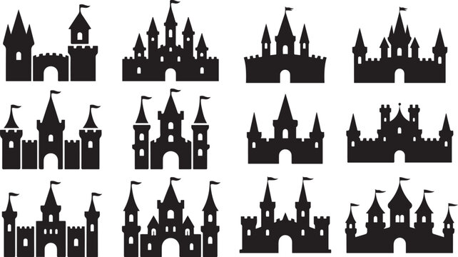 set of castle silhouette vector icon  illustration with white background.