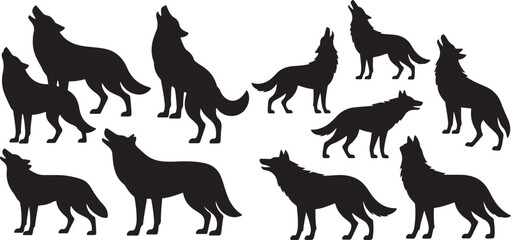 Obraz premium set of wolves silhouette vector icon illustration with white background.
