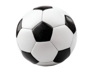 A close-up shot of a soccer ball, showcasing its iconic black and white design Isolated Transparent Background, PNG