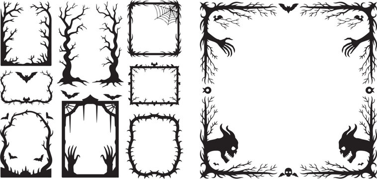 Set of scary frame border silhouette vector icon illustration with white background.