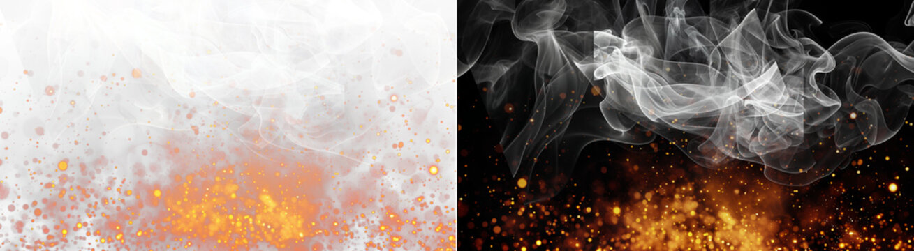 PNG image of&nbsp;Intense fire particles mixing with white ethereal smoke effect on transparent background