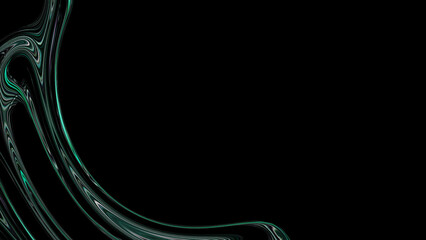 Abstract green fluid curve background with dark chromatic liquid waves and neon glowing flowing...