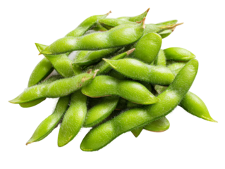 A vibrant display of fresh, green edamame pods, showcasing their natural texture and color Isolated Transparent Background, PNG