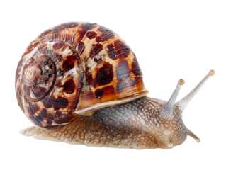 Close-up shot of a snail with its detailed shell, slowly moving Isolated Transparent Background, PNG