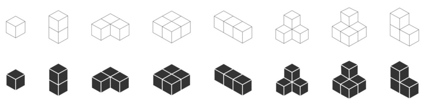 Cubes line icon vector set black and line style. Set of Cube symbols on isolated background. Seamless cubes Various black icons. 3D Cubes vector illustration.