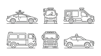 Emergency Vehicles: An array of emergency vehicles, including police cars, ambulances, and fire trucks, showcases the essential tools for public safety and response. © Murshida