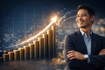 businessman holding a chart