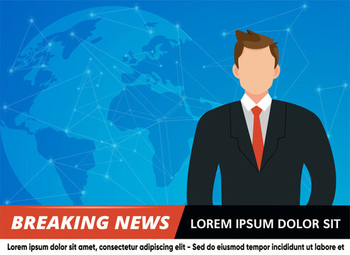 Man News Anchor on TV Breaking news background. Vector stock