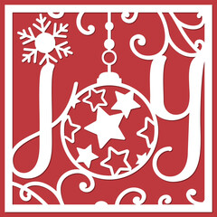 vector illustration of a Merry Christmas card. Layered paper cut with snowflakes.  Paper cut out design. Shadow box style.