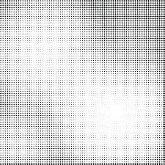 Radial halftone gradient in black and white with a sunburst effect on a grid pattern