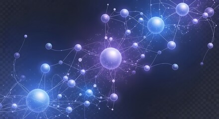 Vibrant molecular structure with glowing blue and purple connections