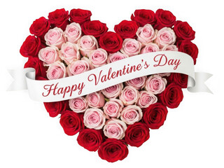 Happy valentine's day heart with roses isolated on transparent background