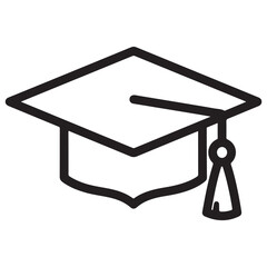 Black Outline Graduation Cap with Tassel Icon on White Background