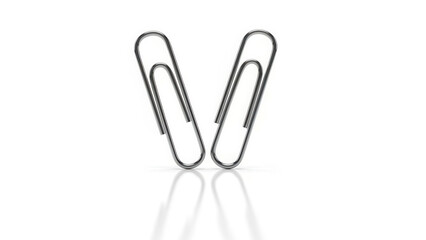 Obraz premium Two silver paper clips arranged in a heart shape on a clean white background, symbolizing love and connection for Valentine's Day celebrations and romantic gestures