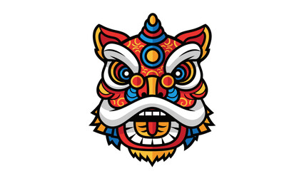 Obraz premium Stylized Chinese Lion Dance Head Illustration on Isolated White Background