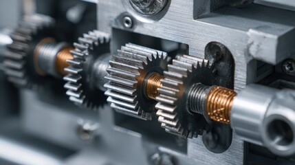 Fototapeta premium Detailfocused view of a door closer adjustment process highlighting gears and springs for balanced and reliable door operation.