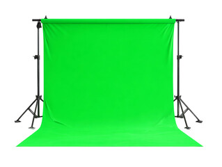 Green screen studio background set-up for photography or videography. It is suspended by a supportive structure Isolated Transparent Background, PNG
