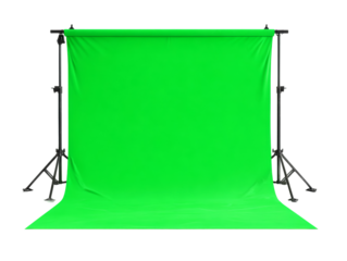 Green screen studio background set-up for photography or videography. It is suspended by a supportive structure Isolated Transparent Background, PNG