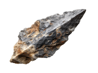 An ancient hand tool lies in isolation, a testament to the skill of a bygone era. The sharp stone tool shows signs of use Isolated Transparent Background, PNG