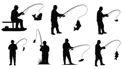 Diverse fishing poses depicted in a striking black silhouette © RASHIDA