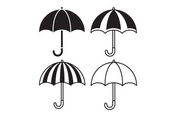 Fototapeta premium A set of four different umbrellas in black and white on a plain background