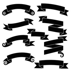 Set of Black Banner Ribbons for Logo Designs