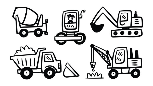Construction Vehicles Collection: A delightful collection of hand-drawn construction vehicles.