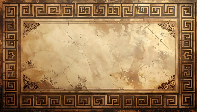 Ancient Greek Key Border Frame with Textured Background.