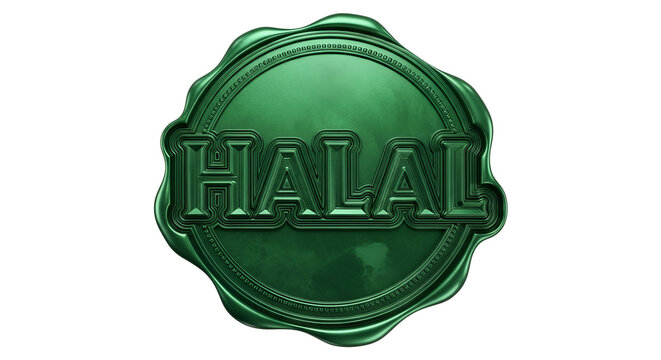 Halal Seal Stamp 3D Render Typography Illustration for Food and Beverage Certification, Islamic Law Compliance, Product Labeling