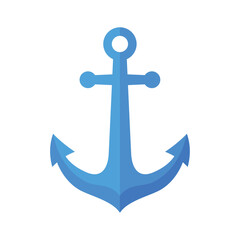 Blue nautical anchor flat vector illustration isolated on white background for maritime themes