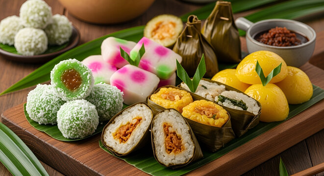 Assortment of Traditional Indonesian Kue Makanan Ringan Sweet Snacks Photography