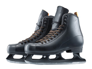 A pair of black ice skates, perfectly poised for a glide across the frozen surface, ready for a winter adventure Isolated Transparent Background, PNG