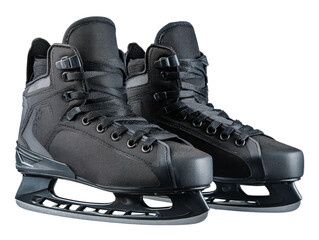 A close-up shot of a pair of black ice skates, perfect for winter sports or recreational activities. The skates look sleek and modern, suggesting speed and agility Isolated Transparent Background, PNG