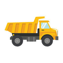 Heavy dumper truck flat vector illustration on white background for construction use