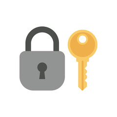Lock and key flat vector illustration isolated on white background. Safety concept